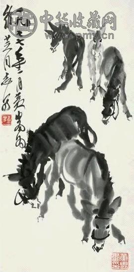 黄胄 五驴图 立轴 水墨