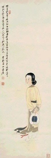 张大千 1948年作 执扇仕女 镜心 纸本设色