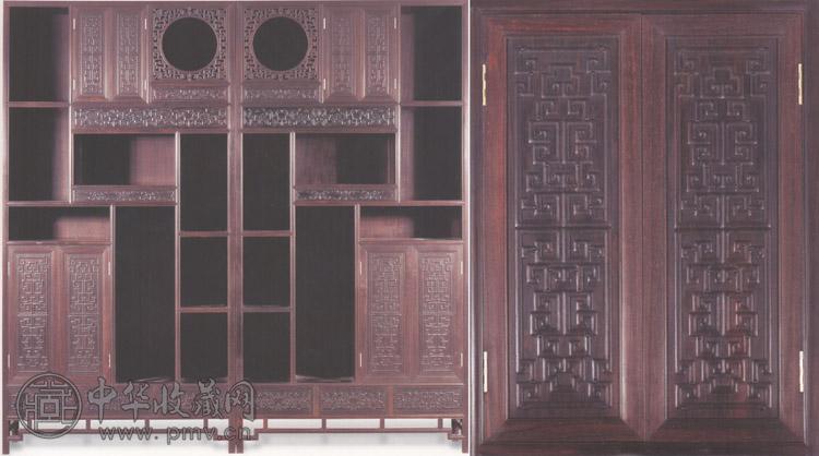 2002年 紫檀雕螭龙纹多宝阁(1对)