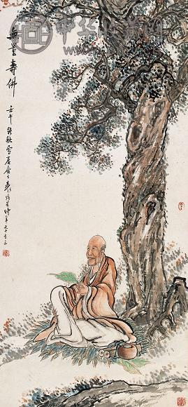 袁培基 无量寿佛 立轴 设色纸本