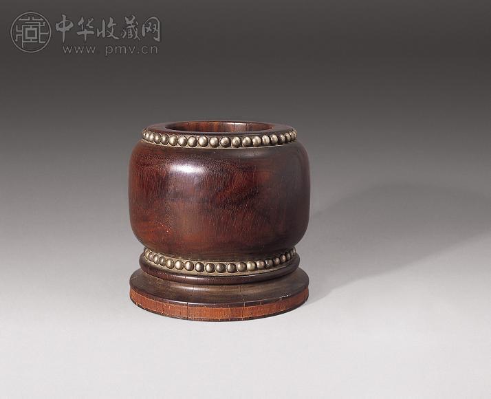 明 紫檀嵌白铜鼓形烛