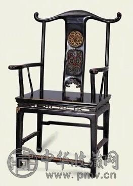 清 黑漆靠背彩绘官帽椅