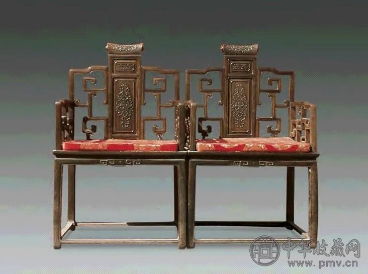 民国 红木雕花卉太师椅(1对)