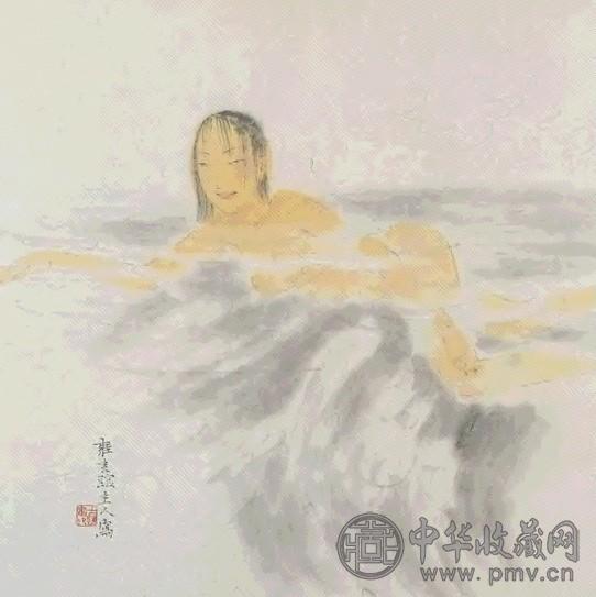 何士扬 泳 镜心 设色纸本