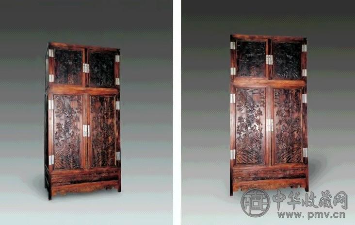 黄花梨木雕凤纹顶箱大柜(1对)