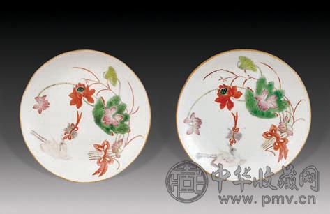 清光绪 粉彩荷花盘(2件)