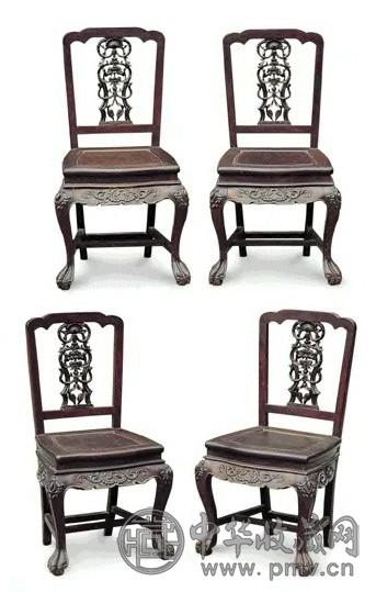 清 鸡翅木嵌瘿木面单背椅