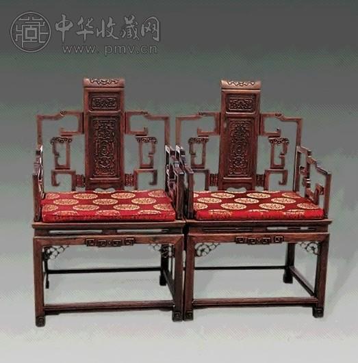 红木雕花卉太师椅(2件)