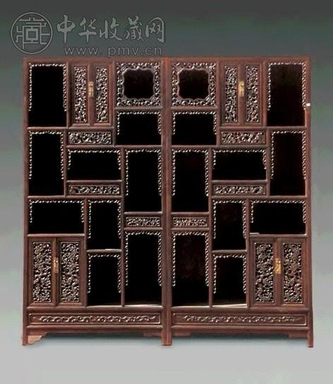 近代 花梨木雕梅兰竹菊书柜