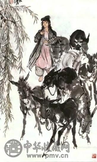 黄胄 少女与群驴 立轴 纸本