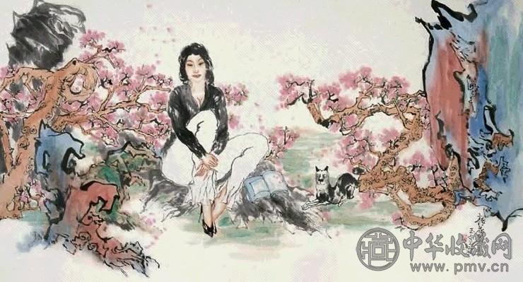 王玉玺 桃花少女 镜心 设色