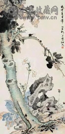 江寒汀 松树草虫 立轴 纸本设色