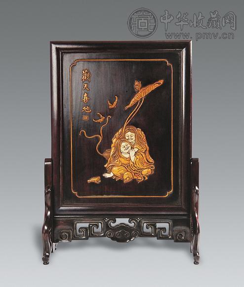 清代 木制欢天喜地小屏风