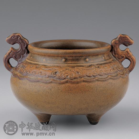 清 茶叶末釉双耳香炉