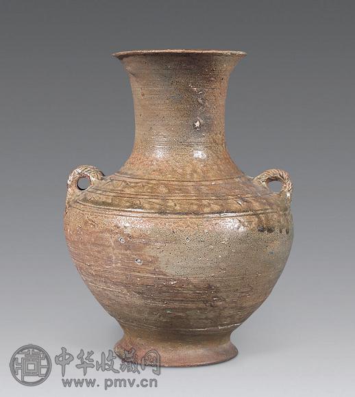 汉 青釉水波纹双系罐