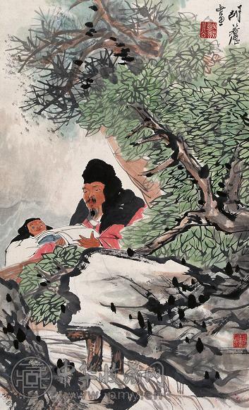 胡若思 读书图 立轴 设色纸本