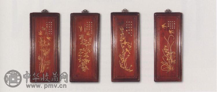 清 红木嵌黄杨四季花卉(4屏)