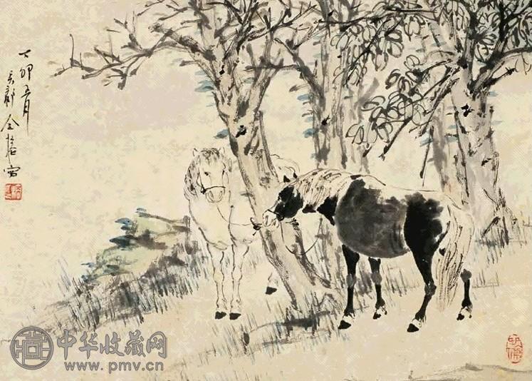 金榕 双骏 镜心 设色纸本