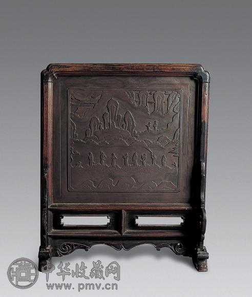 明 嵌端石山水人物小插屏