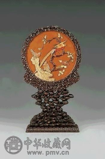 民国 红木嵌石花鸟插屏