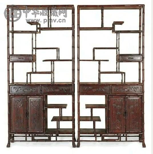 红木雕竹节多宝格(1对)