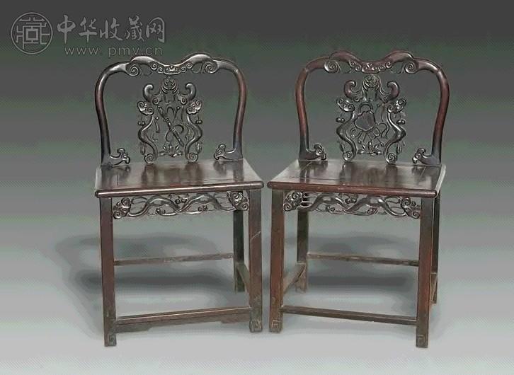清 红木雕暗八仙靠背持椅 一对