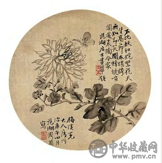 周闲 花卉 单片 设色绢本