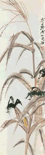 齐白石 玉米蚱蜢 立轴 设色纸本