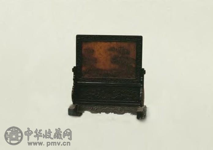 清中期 紫檀雕花石面座屏