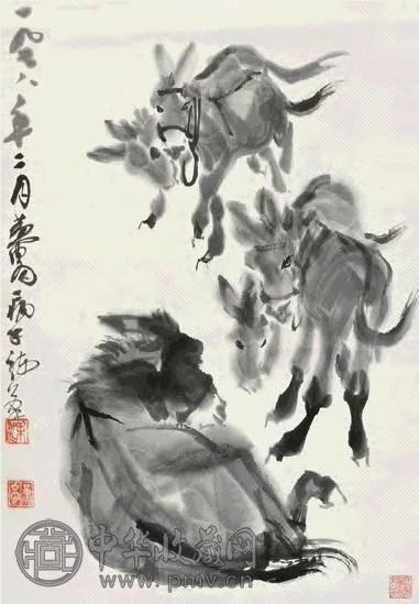 黄冑 1978年作 驴 立轴 水墨纸本