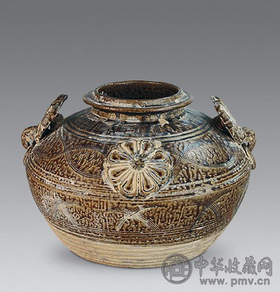 汉 青釉兽面铺首耳罐