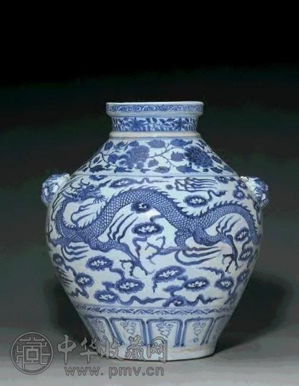 元 青花云龙戏珠纹兽耳大罐