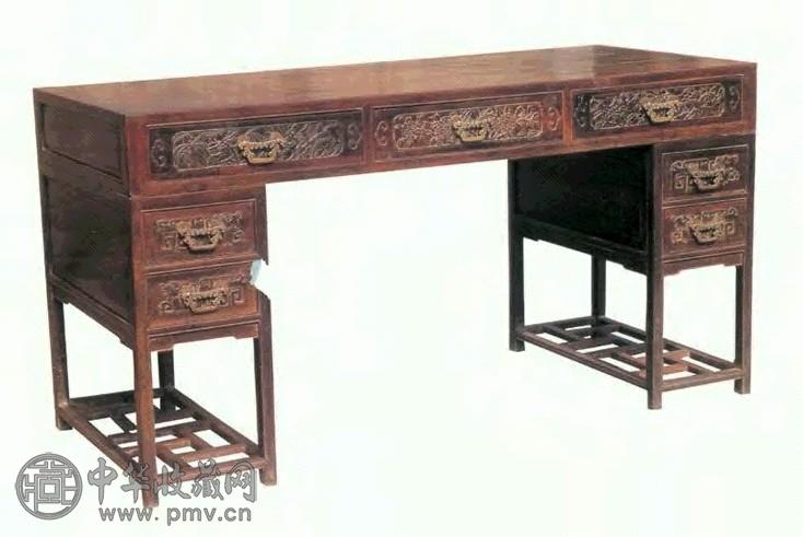 清末 紫檀雕花书案