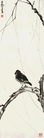 汪亚尘 杨柳八哥 立轴 墨色纸本