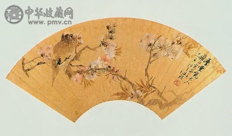 任伯年 清 海棠春禽图 扇面