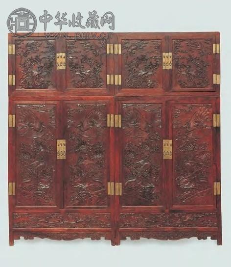 清 黄花梨木雕凤纹顶箱大柜(1对)