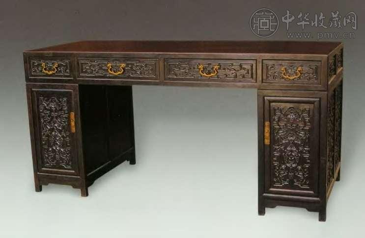 清 梓檀浮雕吉庆有余书桌