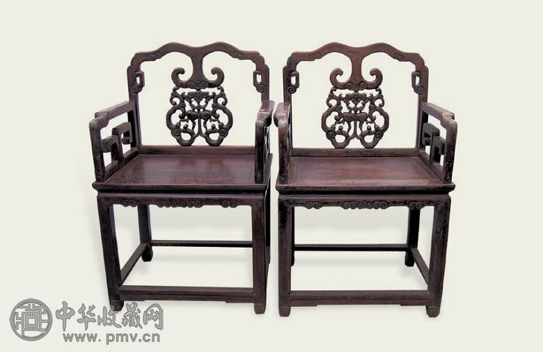清 红木雕福寿椅(2件)