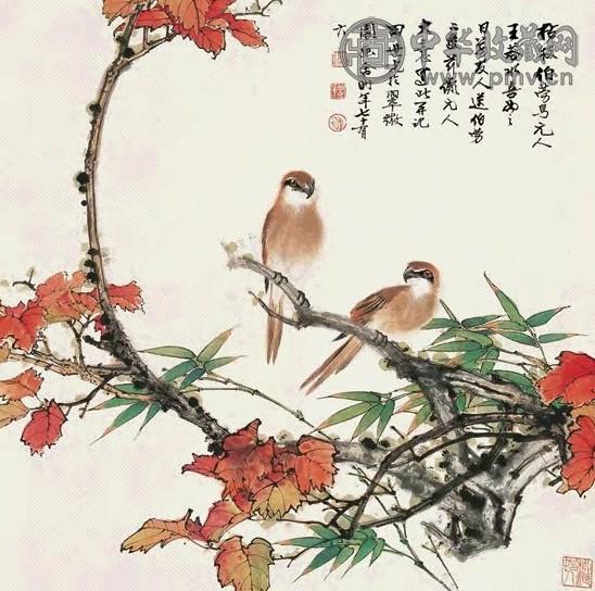 田世光 枯枝伯劳 立轴 设色纸本