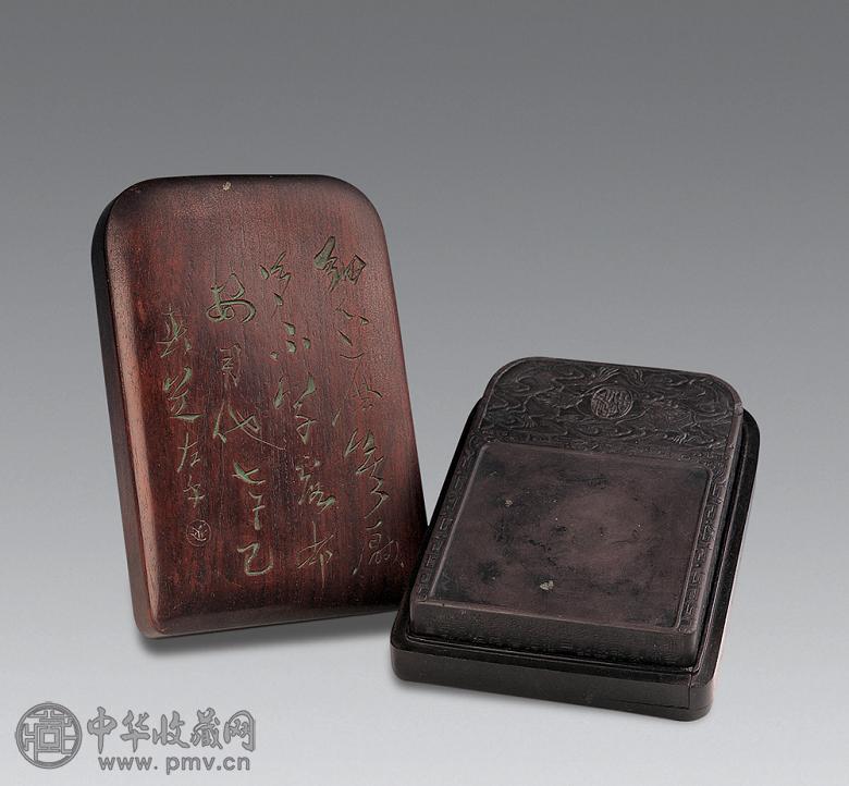 清 端石雕松下高士纹砚