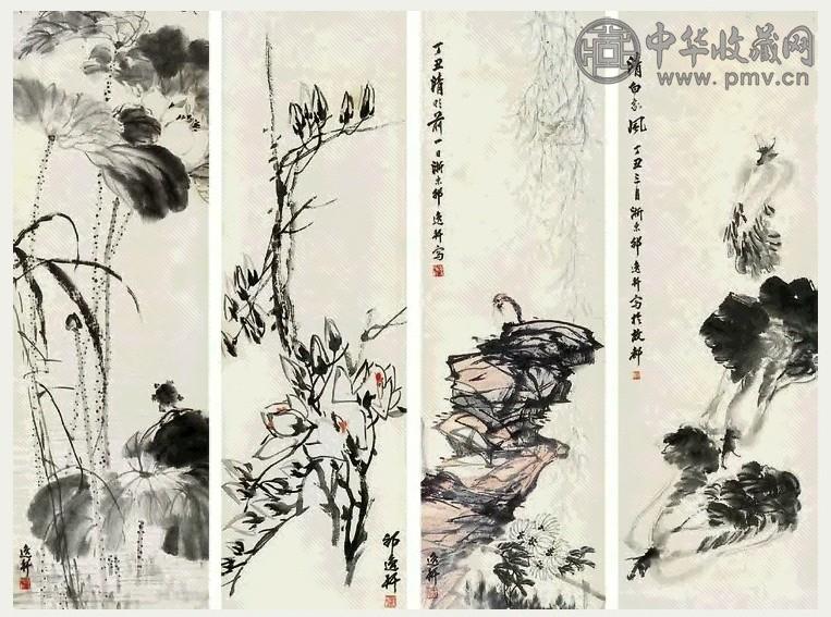 邵逸轩 蔬果、花鸟 四屏 纸本水墨