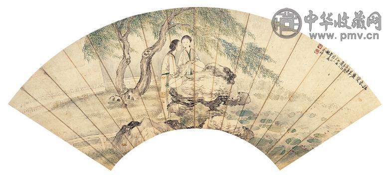 胡瑞卿 江东双丽 扇面 设色纸本