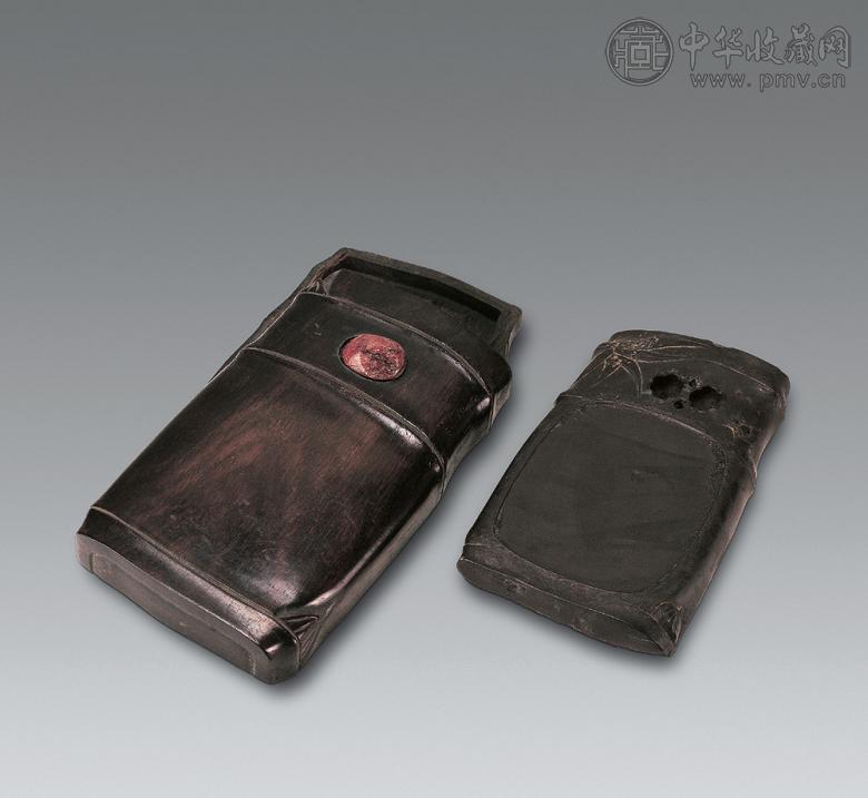 清 紫端雕竹纹砚