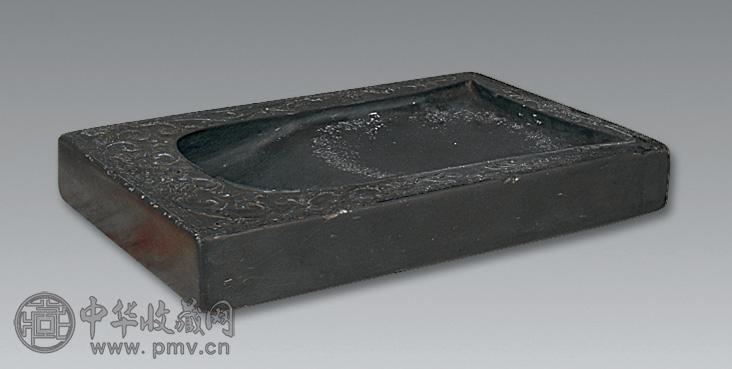 清 紫端雕龙纹钟形砚