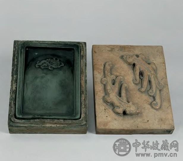 清 绿端石螭龙砚