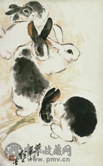 刘继卣 现代 兔 镜心