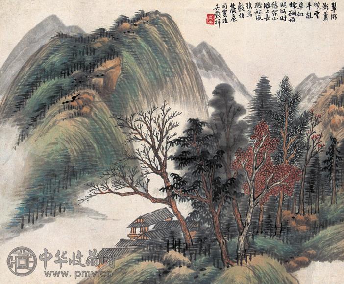 吴穀祥 山水 框 设色纸本