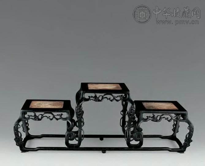 清 紫檀嵌云石 三联几座