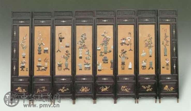清 梓檀嵌宝石屏风(8屏)