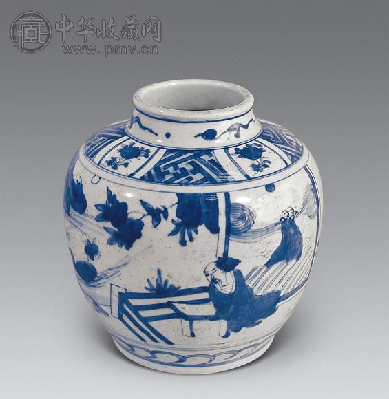 明末 青花人物小罐